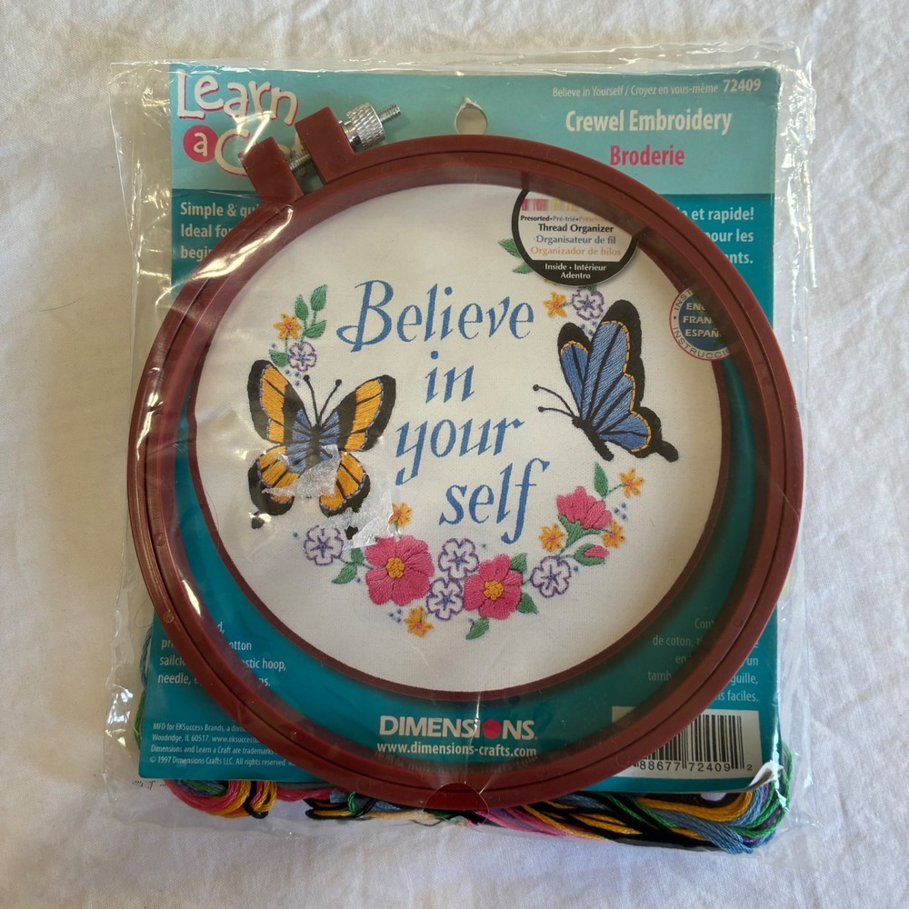 Dimensions Crewel Embroidery Kit 72409 Believe in Yourself 1997 Vtg with Hoop